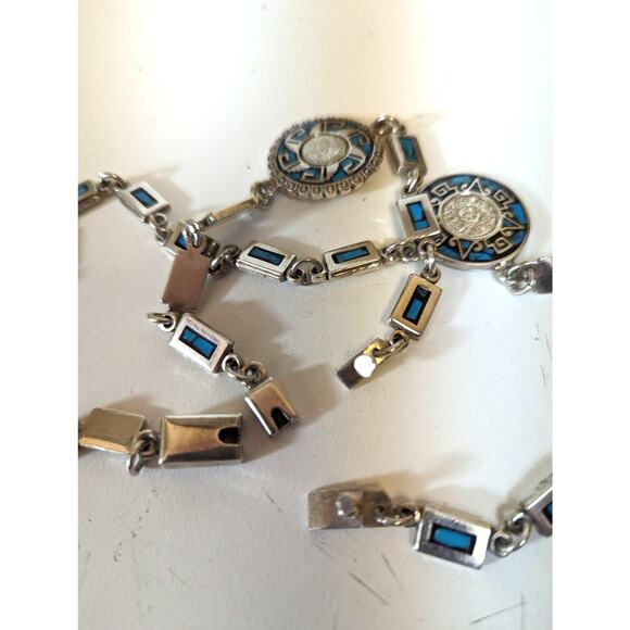Vintage Taxco Mexico 925 Sterling Silver Necklace & Bracelet Set Sundial Design - Picture 3 of 16